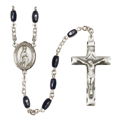 Our Lady of Fatimas 8x5mm Black Onyx Bead Rosary with Pewter Centerpiece and Crucifix, Gift Box, Bliss Manufacturing