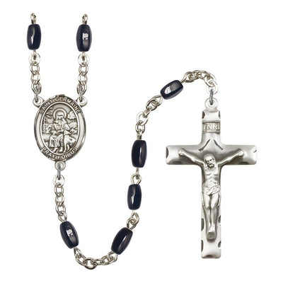St. Germaine Cousin 8x5mm Black Onyx Bead Rosary with Pewter Centerpiece and Crucifix, Gift Box.