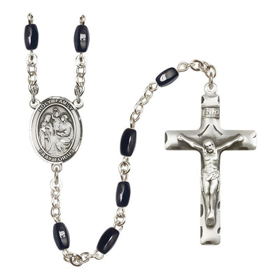Holy Family 8x5mm Black Onyx Bead Silver-Plated Catholic Rosary with Pewter Centerpiece and Crucifix, Bliss Manufacturing