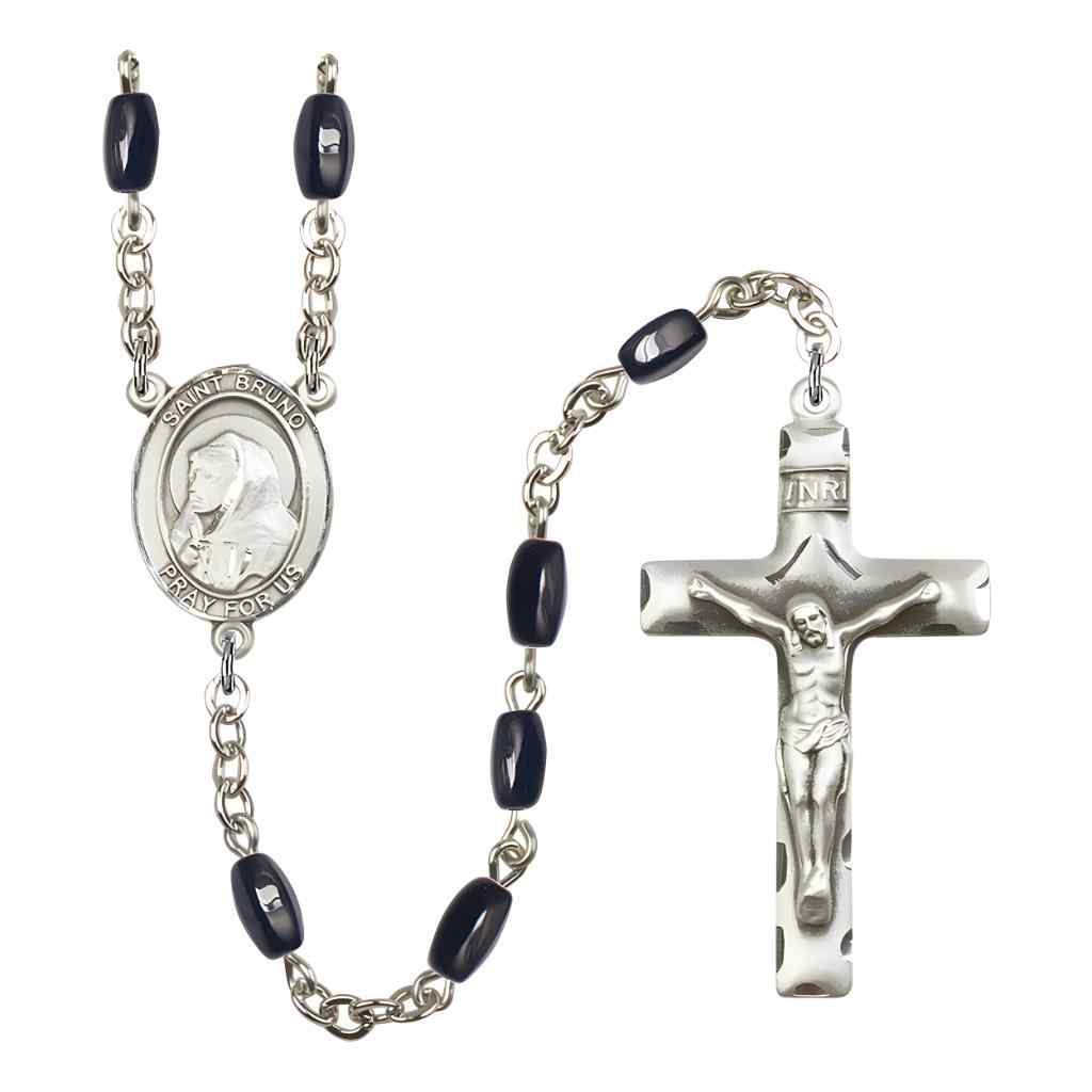 Saint Bruno 8x5mm Black Onyx Bead Rosary with Pewter Centerpiece and Crucifix in Gift Box, Made in USA by Bliss Manufacturing