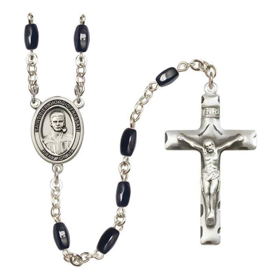 Saint Pier Giorgio Frassati 8x5mm Black Onyx Bead Rosary with Pewter Centerpiece and Crucifix in Gift Box, Made in USA by Bliss Manufacturing