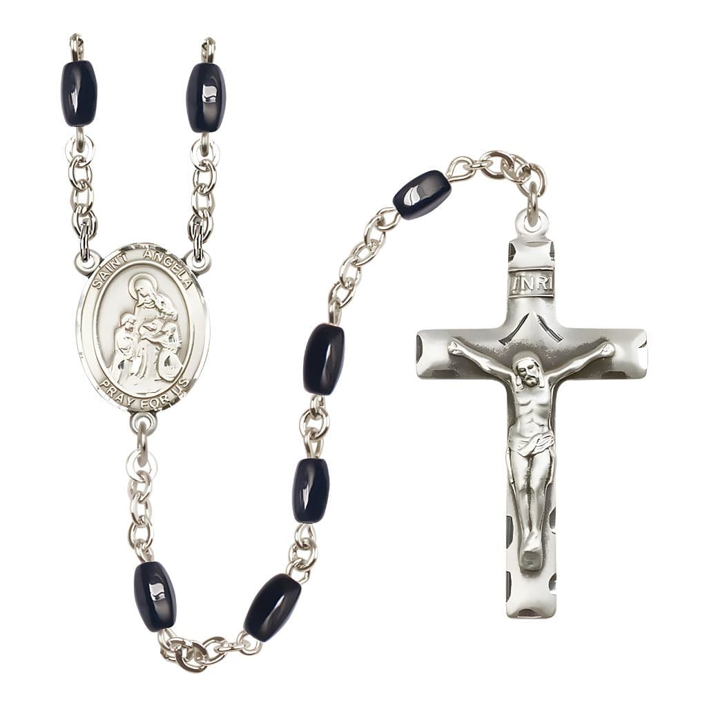 Bliss St. Angela Merici 8x5mm Black Onyx Bead Catholic Rosary with Pewter Centerpiece and Crucifix