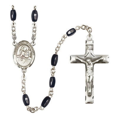 St. Lidwina of Schiedam 8x5mm Black Onyx Bead Catholic Rosary with Pewter Centerpiece and Crucifix, Bliss Manufacturing