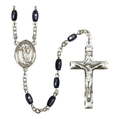 St. Paul of the Cross 8x5mm Black Onyx Bead Catholic Rosary with Pewter Centerpiece and Crucifix, Bliss Manufacturing