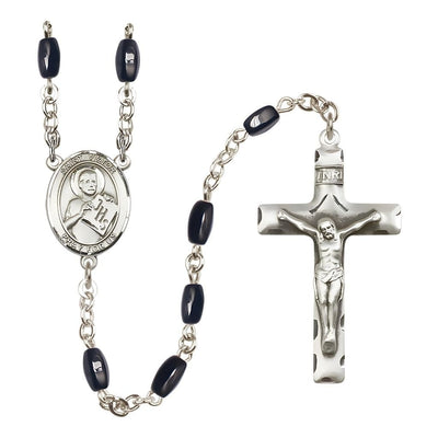 St. Viator of Bergamo 8x5mm Black Onyx Bead Catholic Rosary with Pewter Centerpiece and Crucifix, Bliss Manufacturing