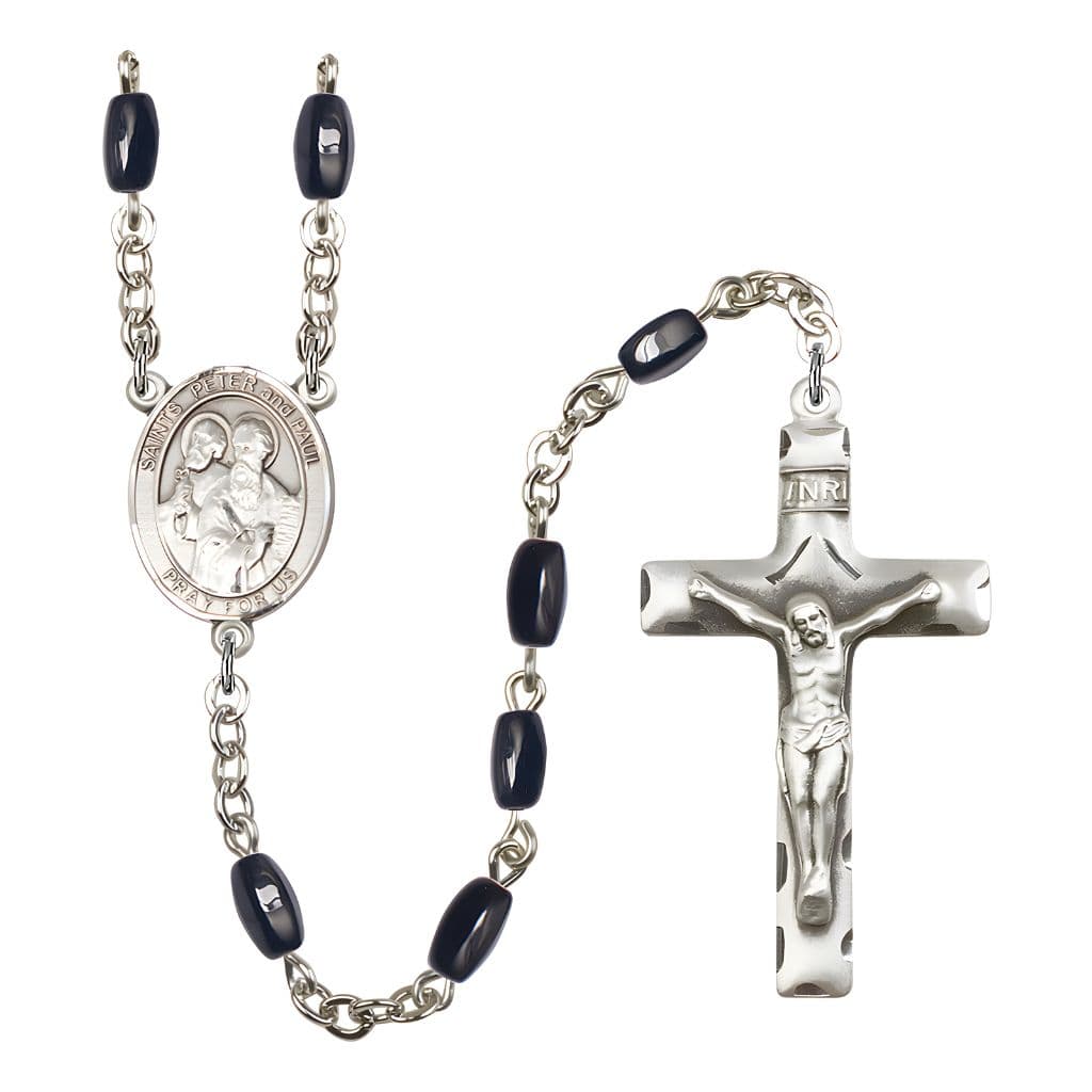 St. Peter and St. Paul 8x5mm Black Onyx Rosary | Bliss USA