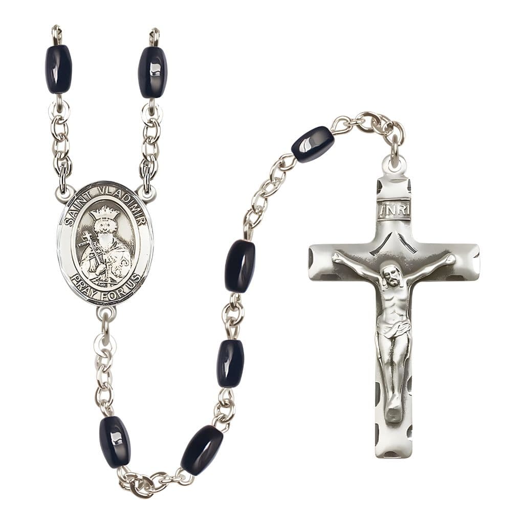 Bliss St. Vladimir 8x5mm Black Onyx Bead Catholic Rosary with Pewter Centerpiece and Crucifix