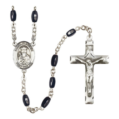 St. Vladimir 8x5mm Black Onyx Bead Catholic Rosary with Pewter Centerpiece and Crucifix, Bliss Manufacturing