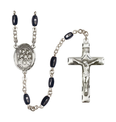 St Christopher Choir 8x5mm Black Bead Rosary, Bliss Manufacturing