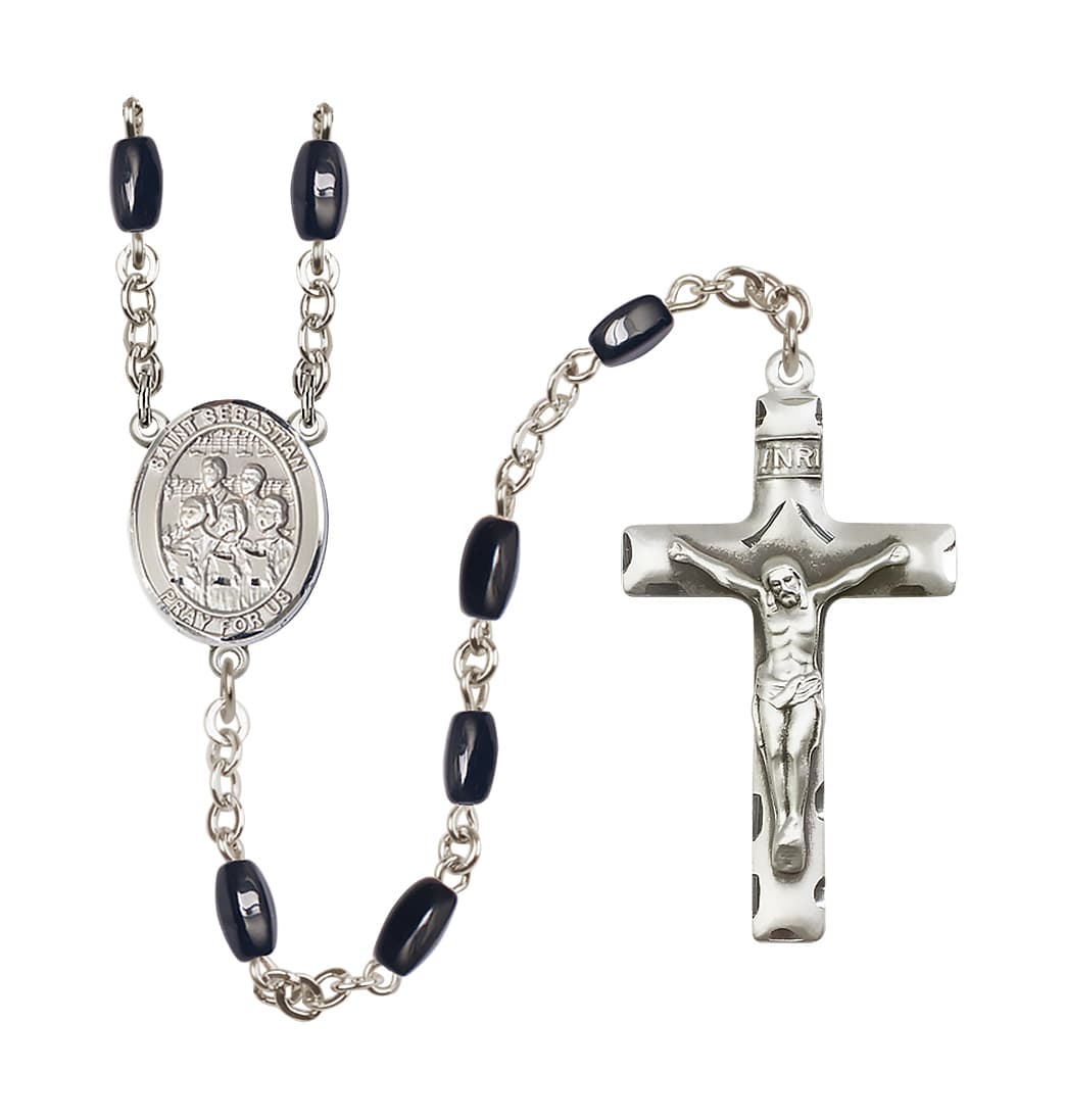 Bliss St Sebastian Choir 8x5mm Black Bead Rosary,