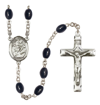 St Anthony of Padua 8x6mm Black Bead Silver-Plated Rosary, Bliss Manufacturing