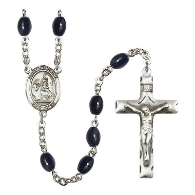St. Catherine of Siena 8x6mm Black Onyx Catholic Rosary with Pewter Centerpiece and Crucifix, Bliss Manufacturing
