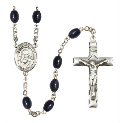 St. Francis de Sales 8x6mm Black Onyx Catholic Rosary with Pewter Centerpiece and Crucifix, Bliss Manufacturing