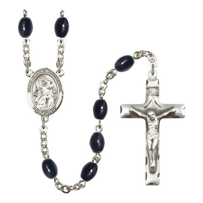 St. Gabriel the Archangel 8x6mm Black Onyx Catholic Rosary with Pewter Centerpiece and Crucifix, Bliss Manufacturing