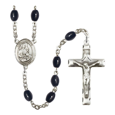 St. Gerard Majella 8x6mm Black Onyx Catholic Rosary with Pewter Centerpiece and Crucifix, Bliss Manufacturing
