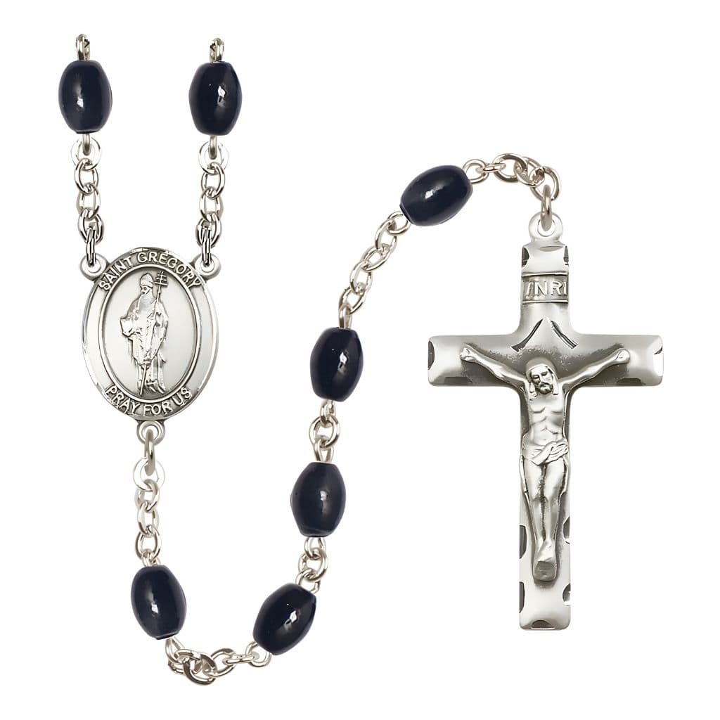 Bliss St. Gregory the Great 8x6mm Black Onyx Catholic Rosary with Pewter Centerpiece and Crucifix