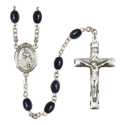 St. Joan of Arc 8x6mm Black Onyx Bead Rosary with Pewter Centerpiece and Crucifix, Gift Box, Bliss Manufacturing