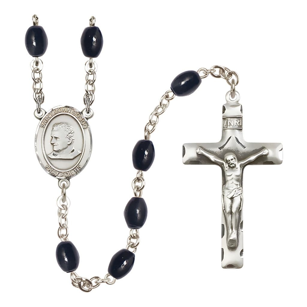 Bliss St. John Bosco 8x6mm Black Onyx Catholic Rosary with Pewter Centerpiece and Crucifix