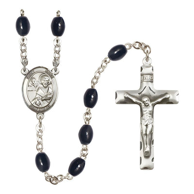 St. Mark the Evangelist 8x6mm Black Onyx Catholic Rosary with Pewter Centerpiece and Crucifix, Bliss Manufacturing