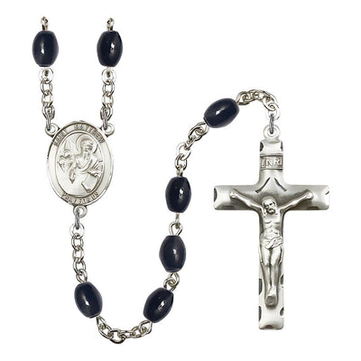 St. Matthew the Apostle 8x6mm Black Onyx Bead Silver-plated Rosary with Pewter Center and Crucifix, Bliss Manufacturing