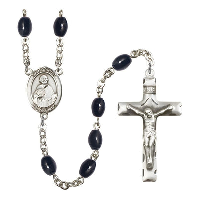 St. Philip the Apostle 8x6mm Black Onyx Bead Rosary with Pewter Centerpiece and Crucifix, Gift Box, Bliss Manufacturing