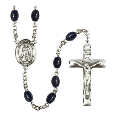 St. Peregrine Laziosi 8x6mm Black Onyx Bead Rosary with Pewter Centerpiece and Crucifix, Gift Box, Bliss Manufacturing