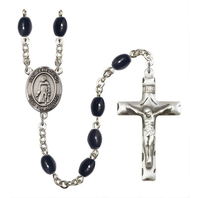 Spanish San Peregrino 8x6mm Black Onyx Bead Rosary with Pewter Centerpiece and Crucifix, Gift Box, Bliss Manufacturing