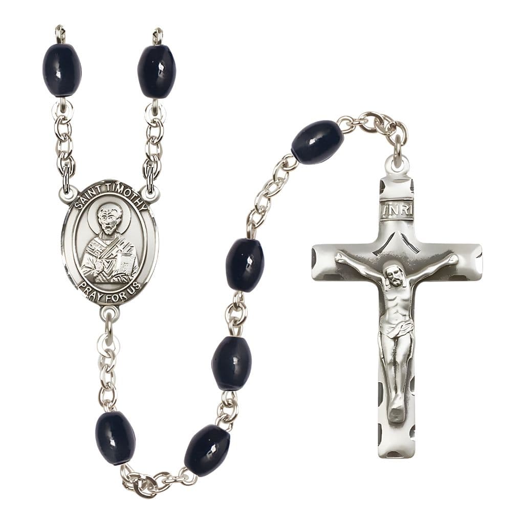 Bliss St. Timothy 8x6mm Black Onyx Catholic Rosary with Pewter Centerpiece and Crucifix