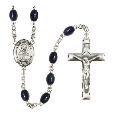 St. Timothy 8x6mm Black Onyx Catholic Rosary with Pewter Centerpiece and Crucifix, Bliss Manufacturing