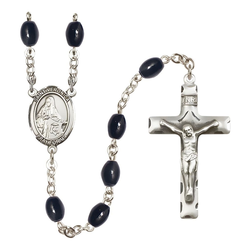 Bliss St. Veronica 8x6mm Black Onyx Catholic Rosary with Pewter Centerpiece and Crucifix