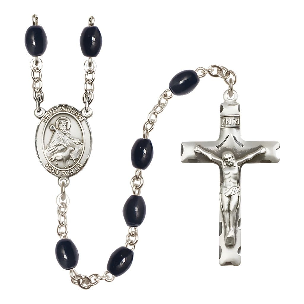 Bliss St. William of Rochester 8x6mm Black Onyx Silver-plated with Pewter Centerpiece and Crucifix