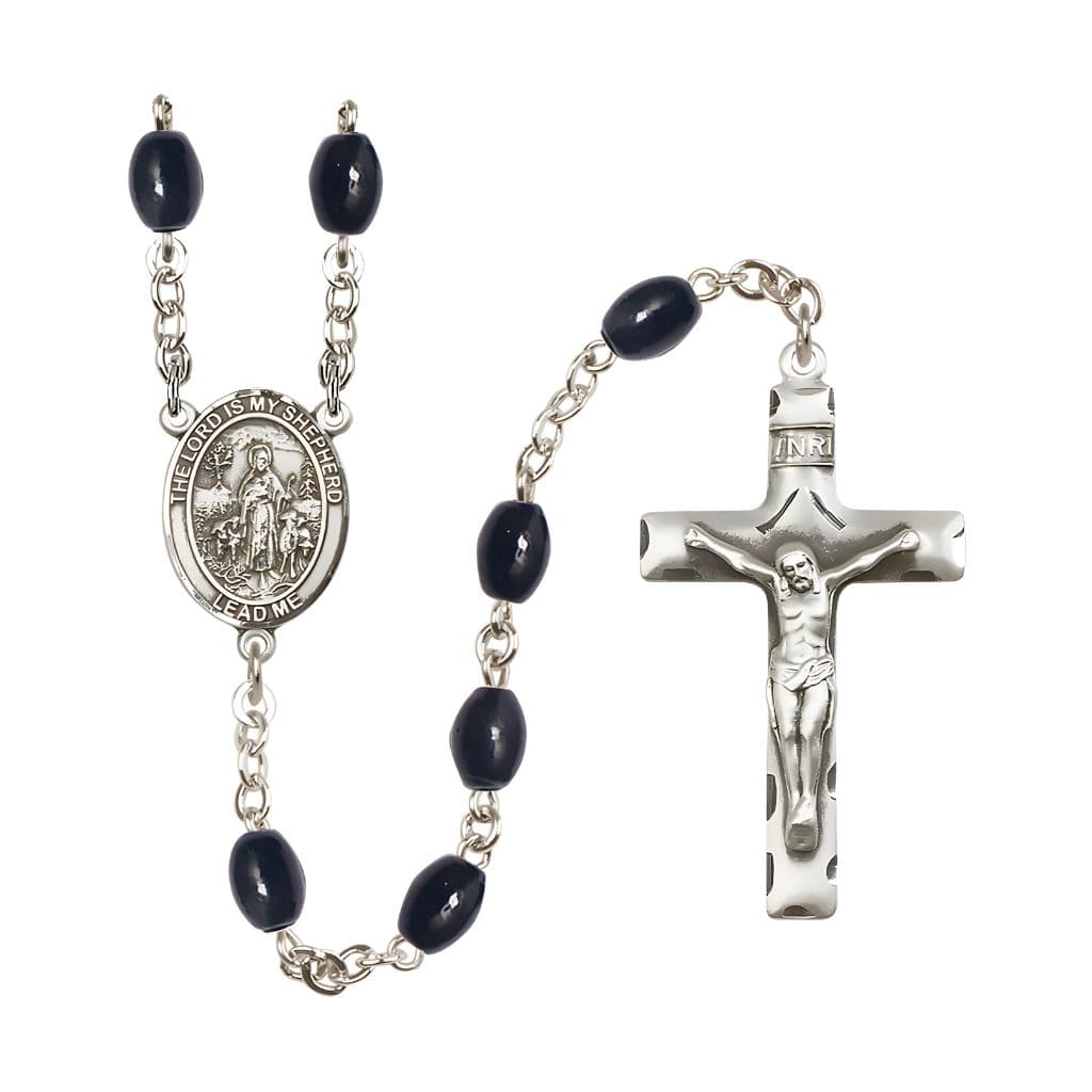 Bliss Lord Is My Shepherd 8x6mm Black Onyx Catholic Rosary with Pewter Centerpiece and Crucifix