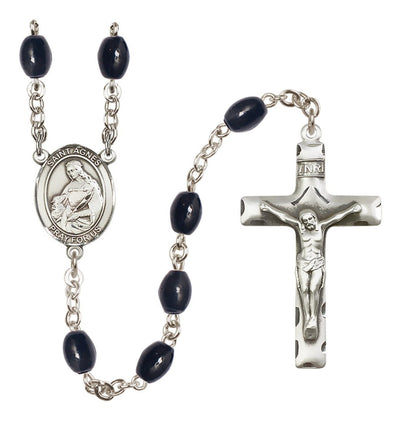 St Agnes of Rome 8x6mm Black Bead Silver-Plated Rosary, Bliss Manufacturing