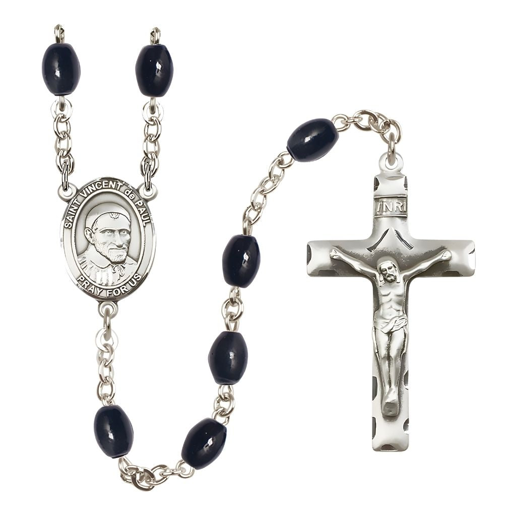 Bliss St. Vincent de Paul 8x6mm Black Onyx Catholic Rosary with Pewter Centerpiece and Crucifix