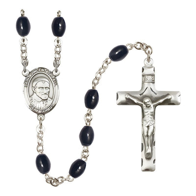 St. Vincent de Paul 8x6mm Black Onyx Catholic Rosary with Pewter Centerpiece and Crucifix, Bliss Manufacturing