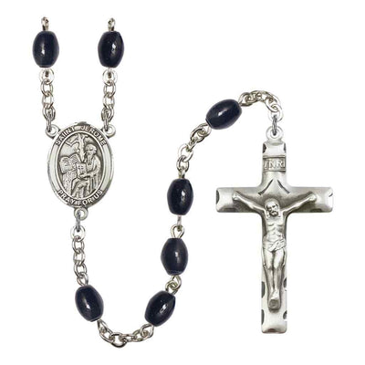 Saint Jerome 8x6mm Black Onyx Bead Rosary with Pewter Centerpiece and Crucifix in Gift Box, Made in USA by Bliss Manufacturing