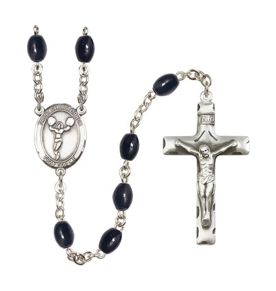 St Christopher Cheerleading 8x6mm Black Bead Rosary, Bliss Manufacturing