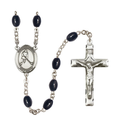 St Sebastian Ice Hockey 8x6mm Black Bead Rosary, Bliss Manufacturing