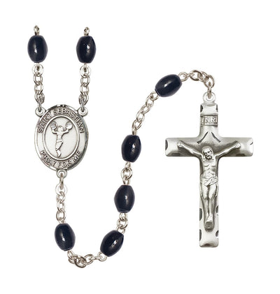 St Sebastian Cheerleading 8x6mm Black Bead Rosary, Bliss Manufacturing