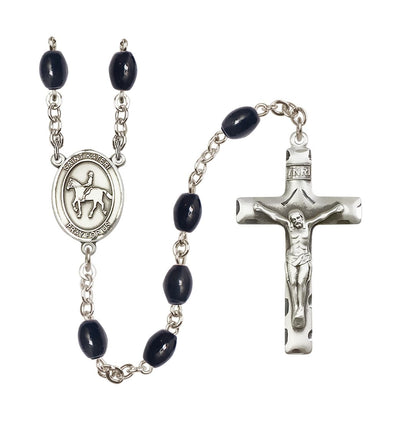 St Kateri Equestrian 8x6mm Black Onyx Bead Rosary, Bliss Manufacturing