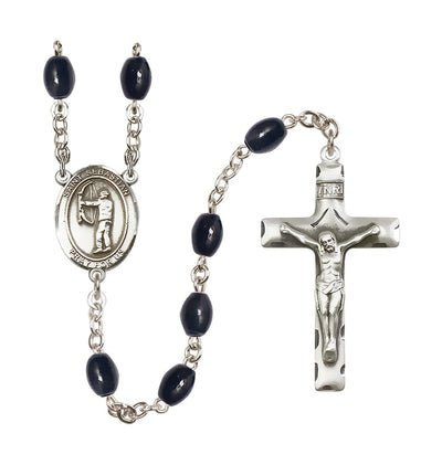 St Sebastian Archery 8x6mm Black Bead Rosary, Bliss Manufacturing