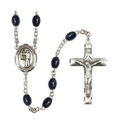 St Christopher Archery 8x6mm Black Bead Rosary, Bliss Manufacturing