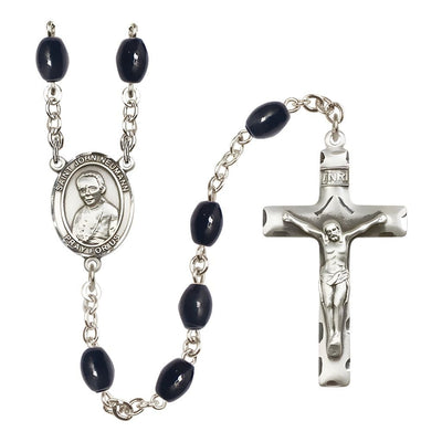 St. John Neumann 8x6mm Black Onyx Catholic Rosary with Pewter Centerpiece and Crucifix, Bliss Manufacturing