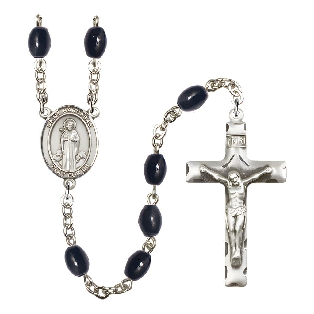 Bliss St. Barnabas 8x6mm Black Onyx Silver-plated Rosary