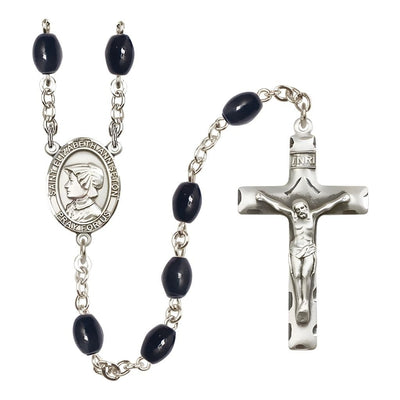 St. Elizabeth Ann Seton 8x6mm Black Onyx Catholic Rosary with Pewter Centerpiece and Crucifix, Bliss Manufacturing