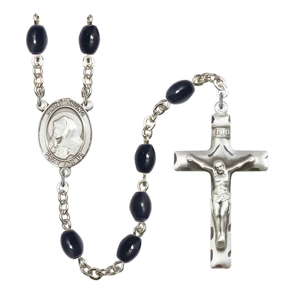 Saint Bruno 8x6mm Black Onyx Bead Rosary with Pewter Centerpiece and Crucifix in Gift Box, Made in USA by Bliss Manufacturing