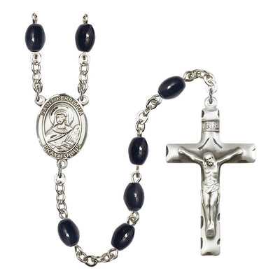 St. Perpetua 8x6mm Black Onyx Catholic Rosary with Pewter Centerpiece and Crucifix, Bliss Manufacturing