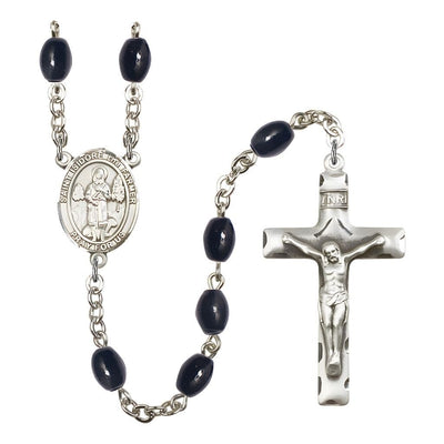 St. Isidore the Farmer 8x6mm Black Onyx Bead Rosary with Pewter Centerpiece and Crucifix, Gift Box, Bliss Manufacturing