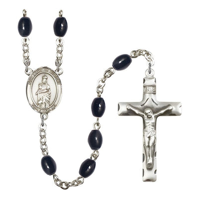 Catholic Our Lady of Victory 8x6mm Black Onyx Bead Silver-plated Rosary with Pewter Centerpiece and Crucifix, Bliss Manufacturing