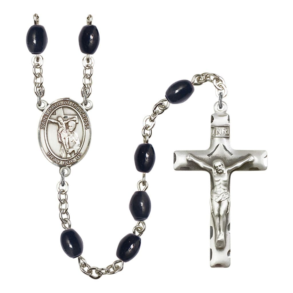 Bliss St. Paul of the Cross 8x6mm Black Onyx Catholic Rosary with Pewter Centerpiece and Crucifix